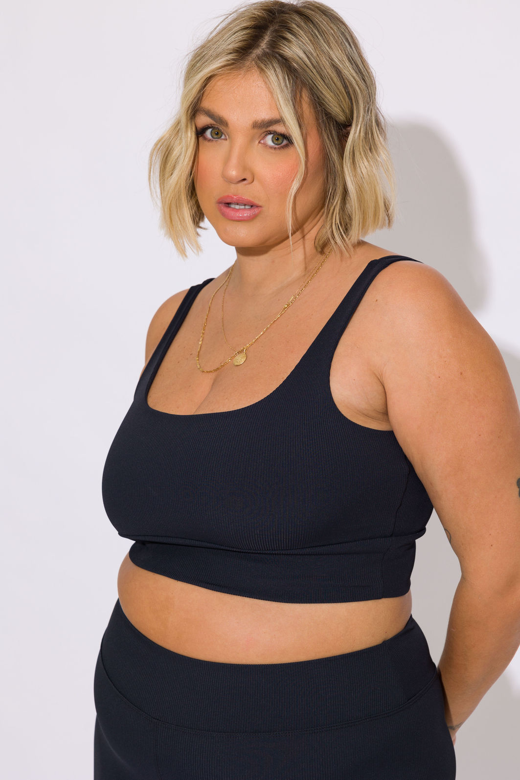 Top Fitness Plus Size Canelado Preto