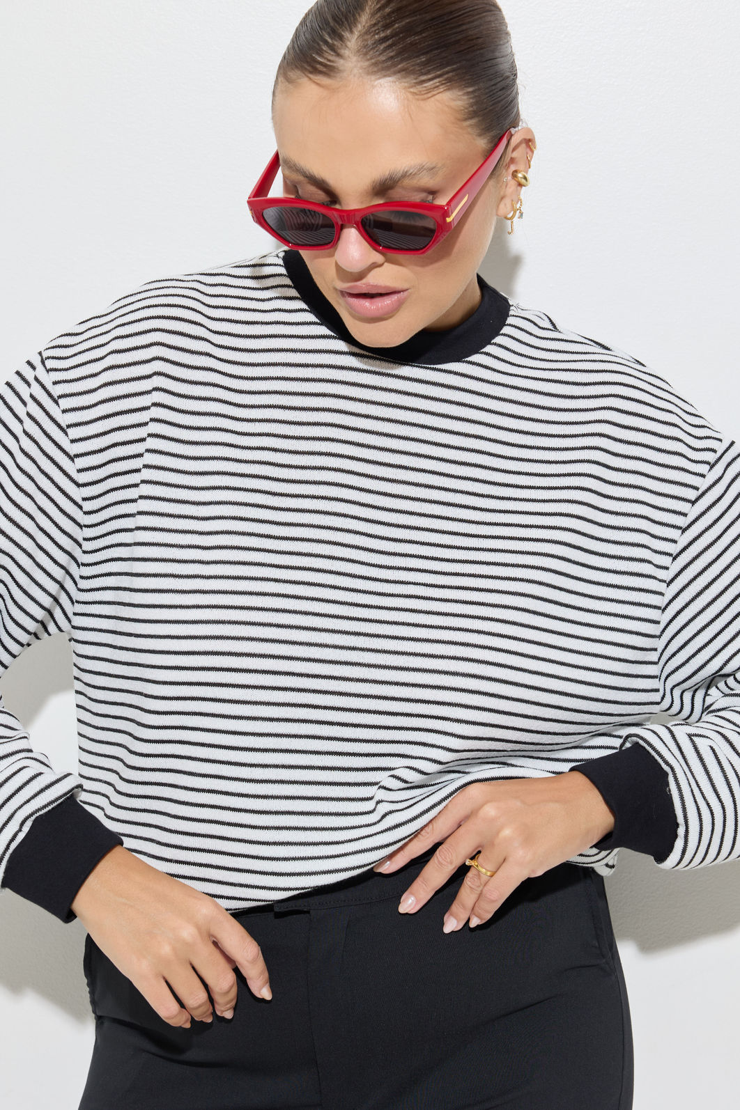Blusa Cecilia Manga Longa Tricot Listrado Blusa Cecilia Manga Longa Tricot Listrado