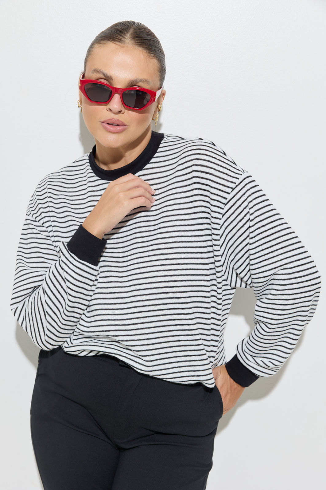 Blusa Cecilia Manga Longa Tricot Listrado Blusa Cecilia Manga Longa Tricot Listrado