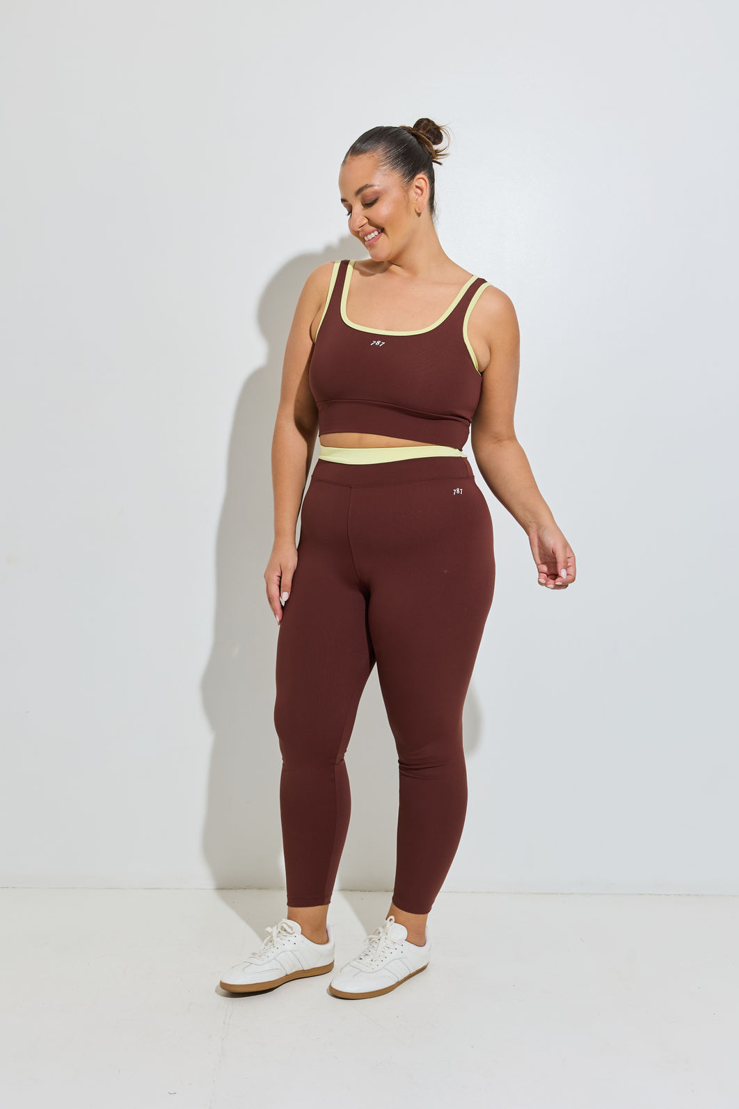 Legging Fitness Plus Size Duo Marrom e Amarelo Legging Fitness Plus Size Duo Marrom e Amarelo