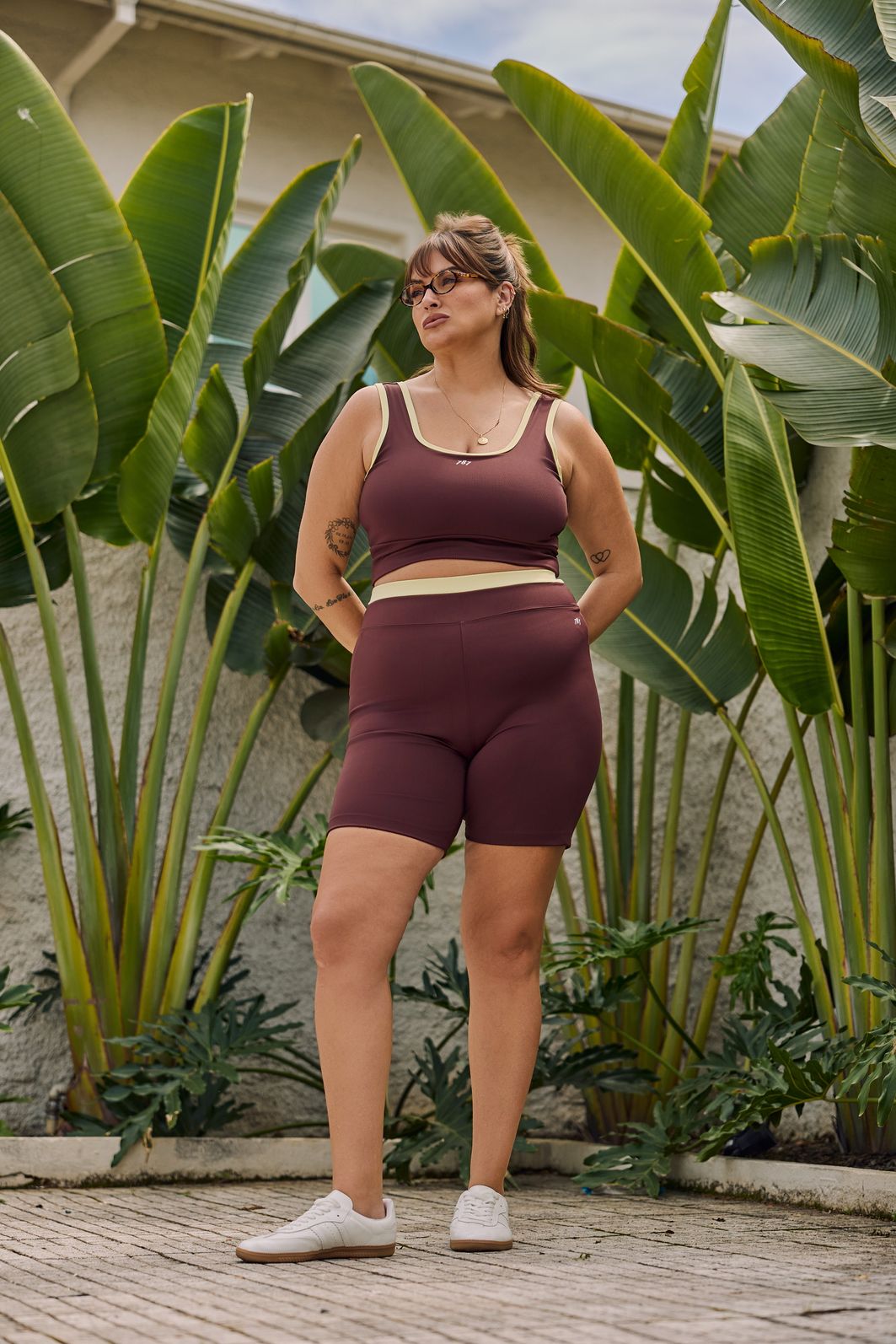 Bermuda Ftiness Plus Size Duo Marrom e Amarelo