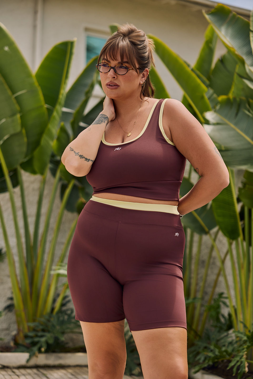 Top Fitness Plus Size Duo Marrom e Amarelo