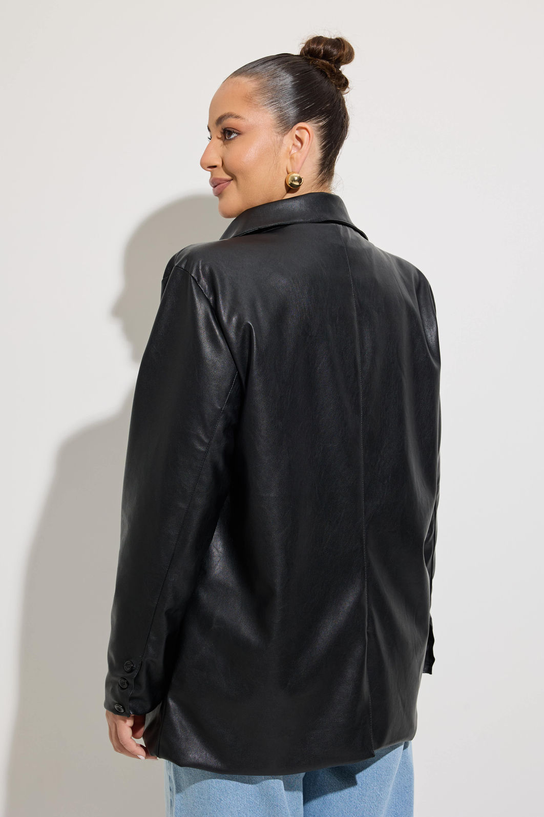 Blazer Efeito Couro Preto Blazer Efeito Couro Preto