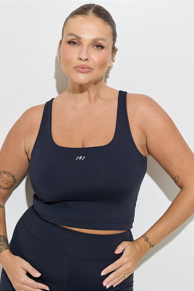 Top Cropped Fitness Plus Size Preto