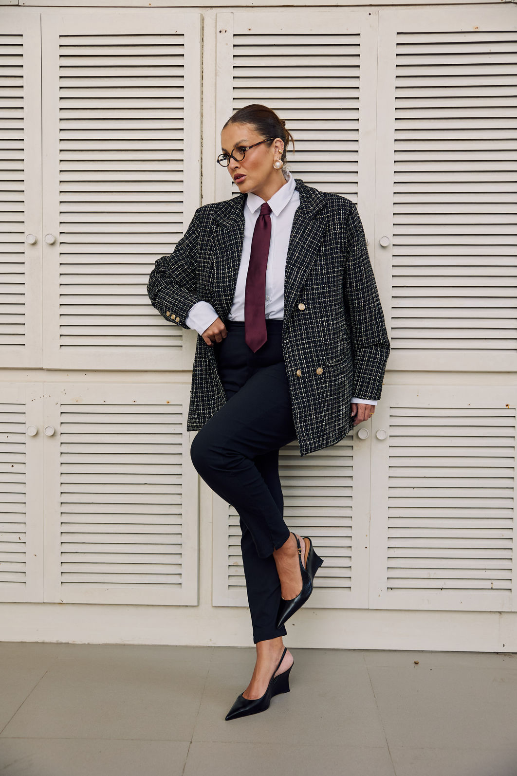 Blazer Alfaiataria Tweed Xadrez Blazer Alfaiataria Tweed Xadrez