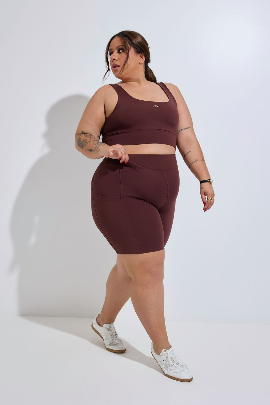 Bermuda Fitness Plus Size com Bolso Mocha
