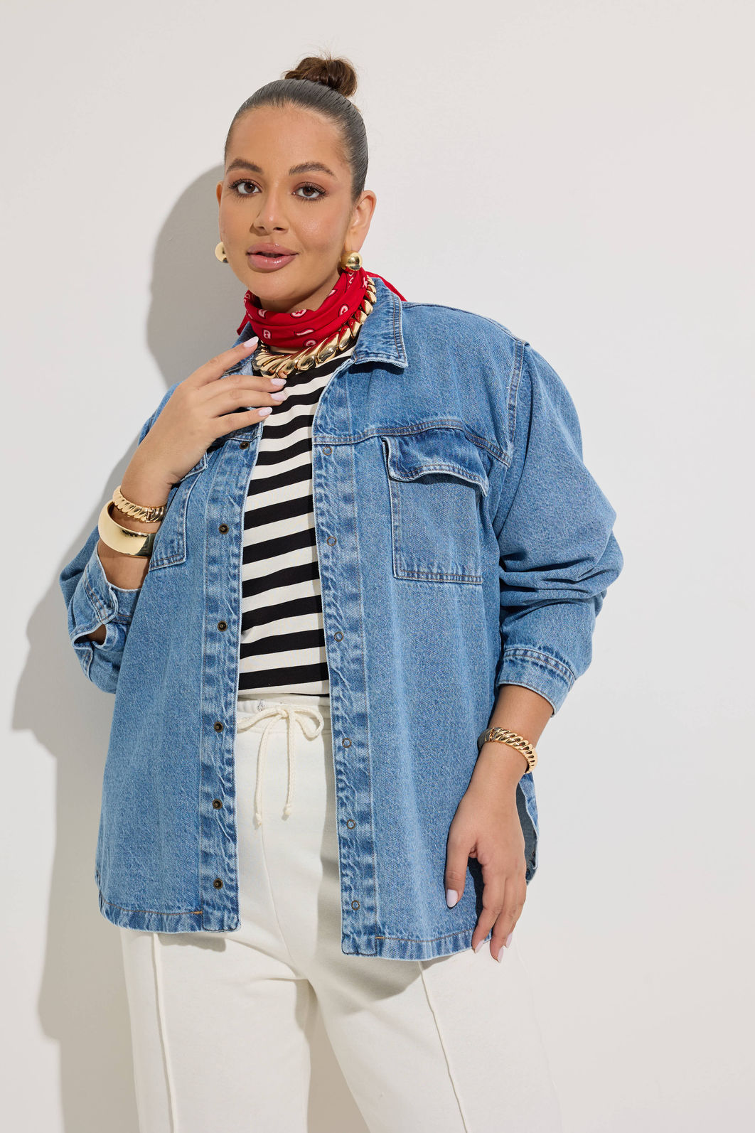Camisa Jeans Plus Size Vick