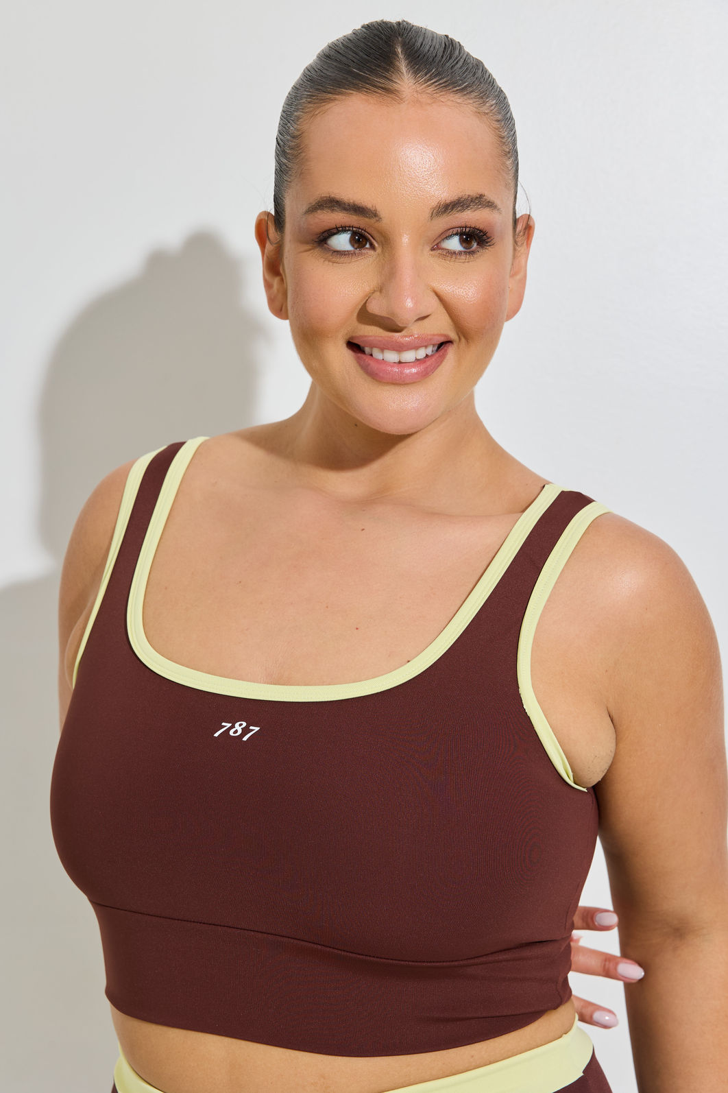 Top Fitness Plus Size Duo Marrom e Amarelo