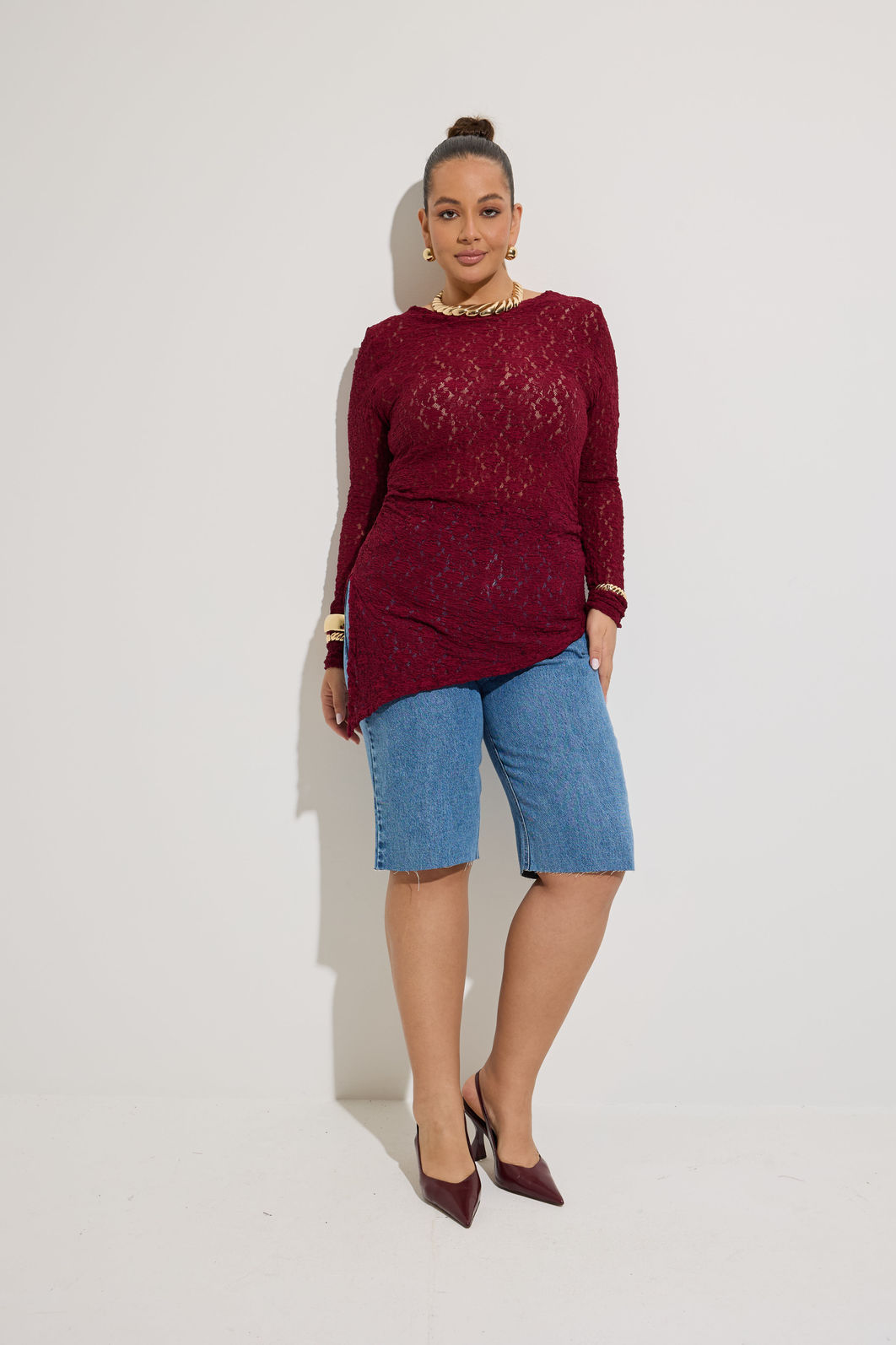 Blusa Celina Assimétrica Renda Vinho Blusa Celina Assimétrica Renda Vinho