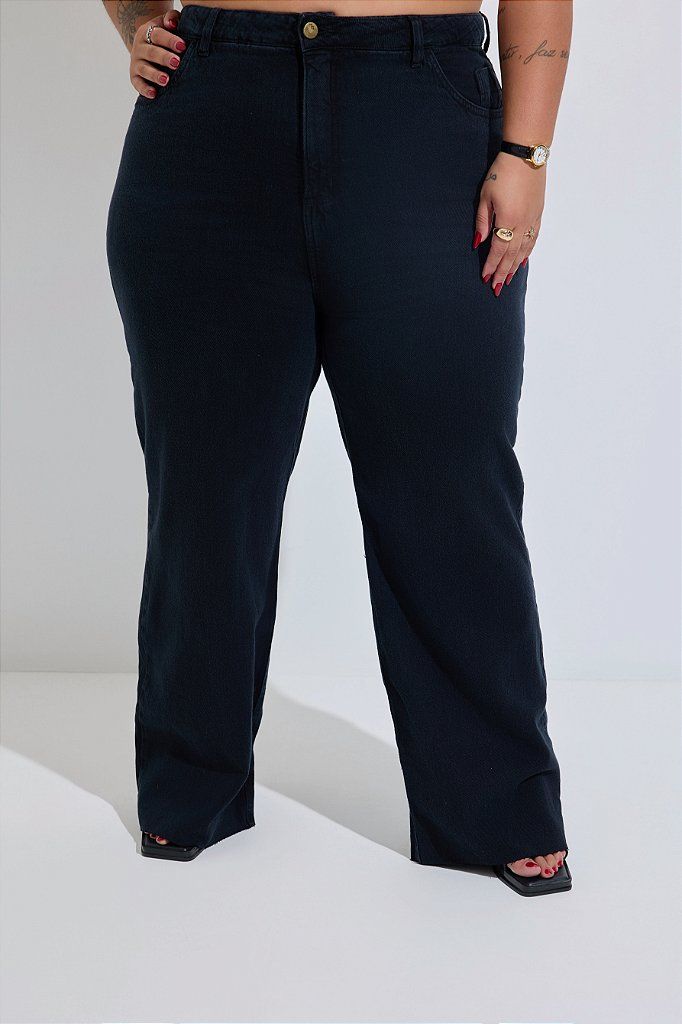 Calça Jeans Wide Leg Plus Size Preta