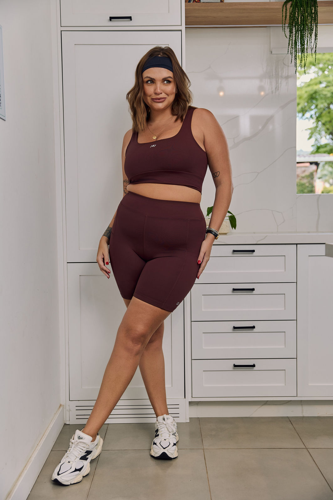 Bermuda Fitness Plus Size com Bolso Mocha