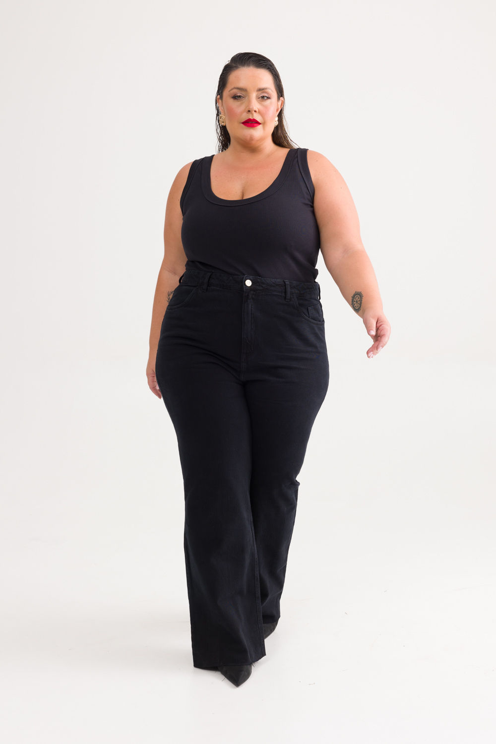Calça Jeans Wide Leg Plus Size Preta