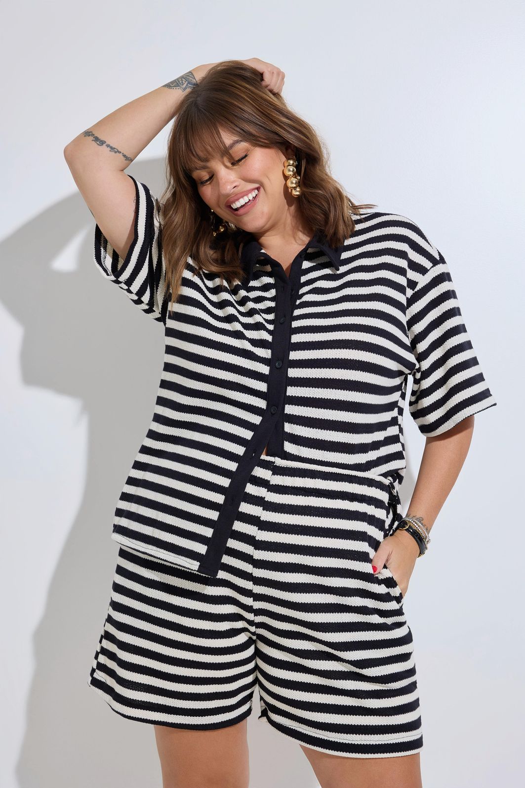 Blusa Polo Crochet Listrada