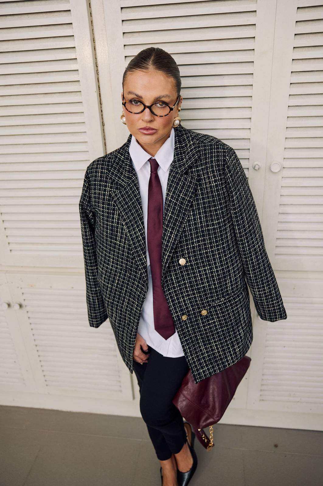Blazer Alfaiataria Tweed Xadrez Blazer Alfaiataria Tweed Xadrez