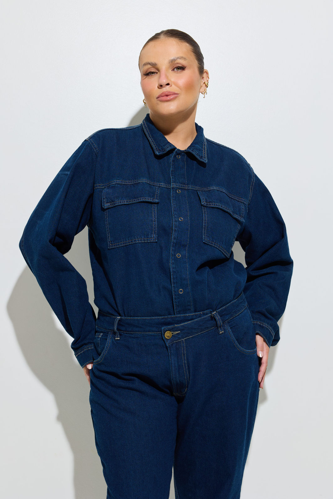 Camisa Jeans Plus Size Maria Laura Camisa Jeans Plus Size Maria Laura