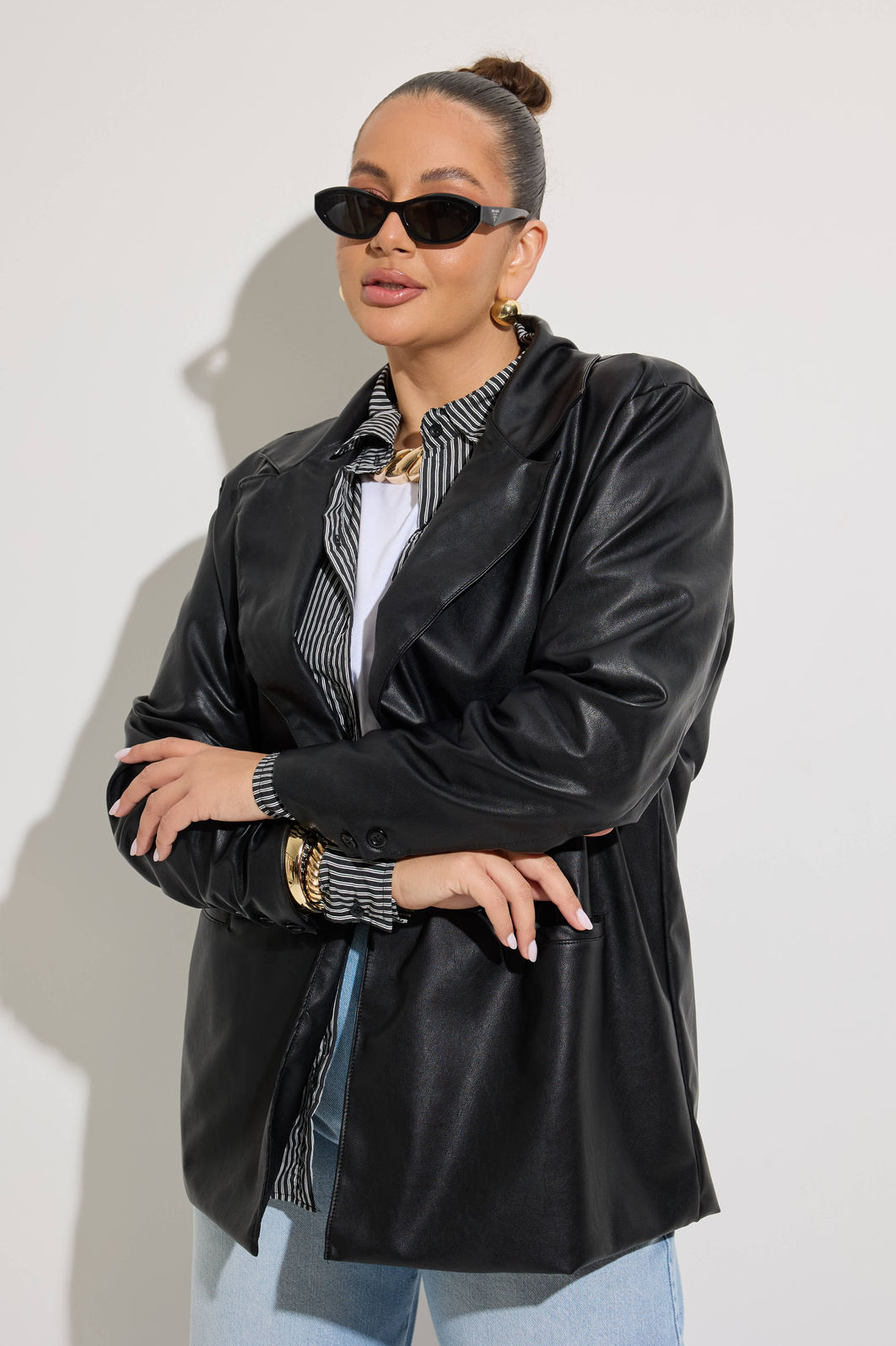 Blazer Efeito Couro Preto Blazer Efeito Couro Preto