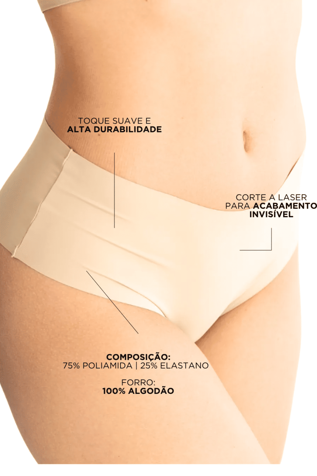 Kit 2 Calcinhas Tanga Alta Corte a Laser – Preto e Bege