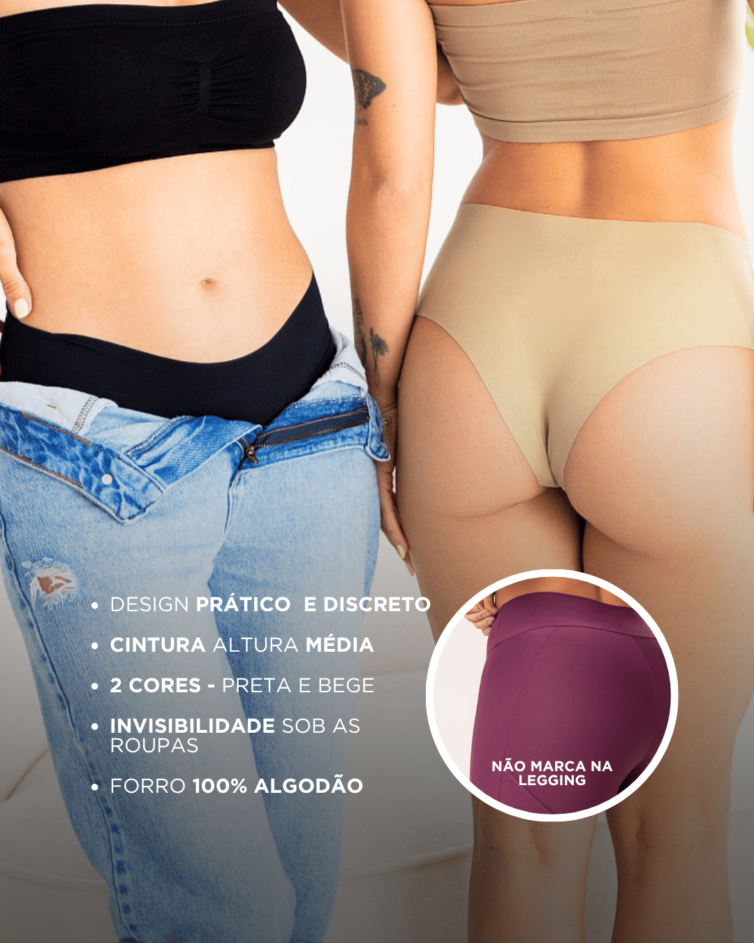 Kit 2 Calcinhas Tanga Alta Corte a Laser – Preto e Bege Kit 2 Calcinhas Tanga Alta Corte a Laser – Preto e Bege