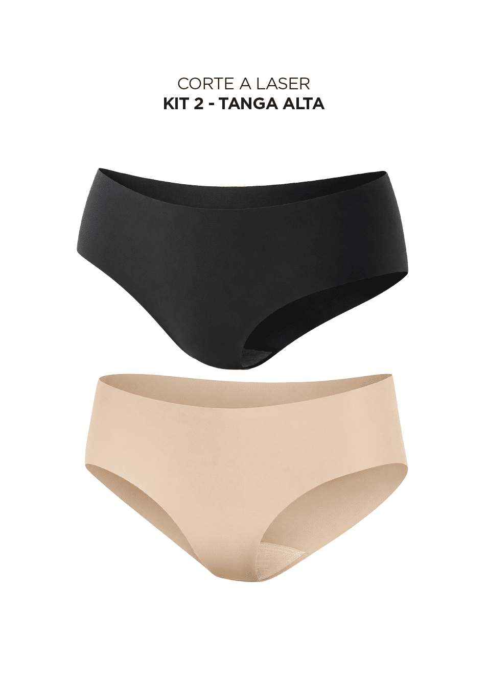Kit 2 Calcinhas Tanga Alta Corte a Laser – Preto e Bege