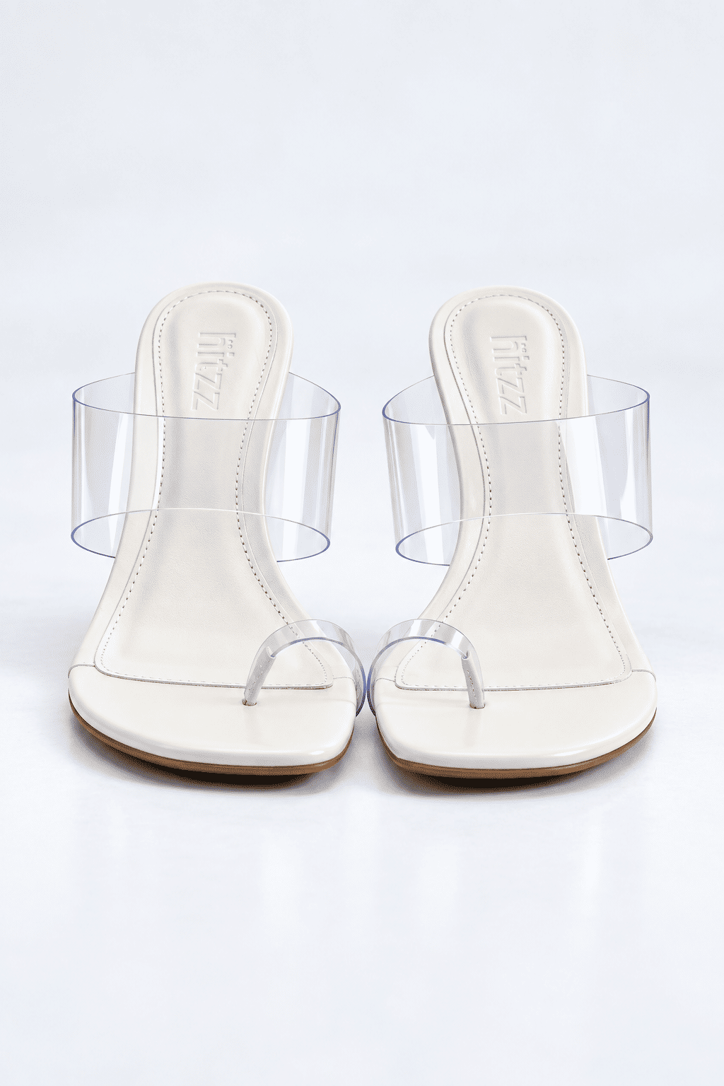 nic-tamanco-feminino-salto-acrilico-off-white Tamanco Feminino Nic Off White vista frontal do par