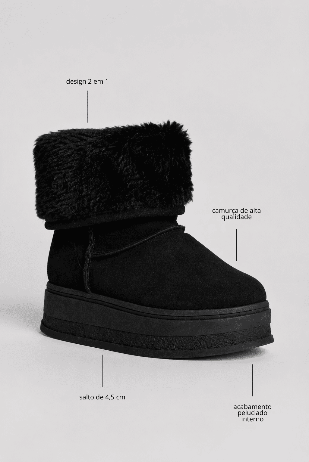 ANDY - BOTA FEMININA PELUCIADA CAMURÇA PRETA ANDY - BOTA FEMININA PELUCIADA CAMURÇA PRETA