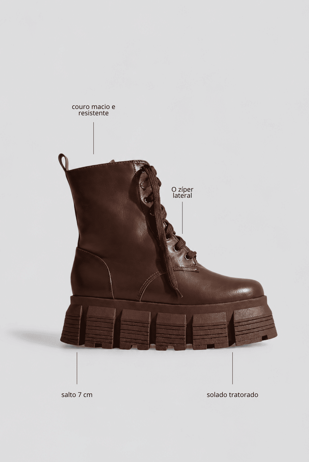 JULIETA - BOTA COTURNO FEMININO CHUNKY TRATORADA COURO MARROM JULIETA - BOTA COTURNO FEMININO CHUNKY TRATORADA COURO MARROM