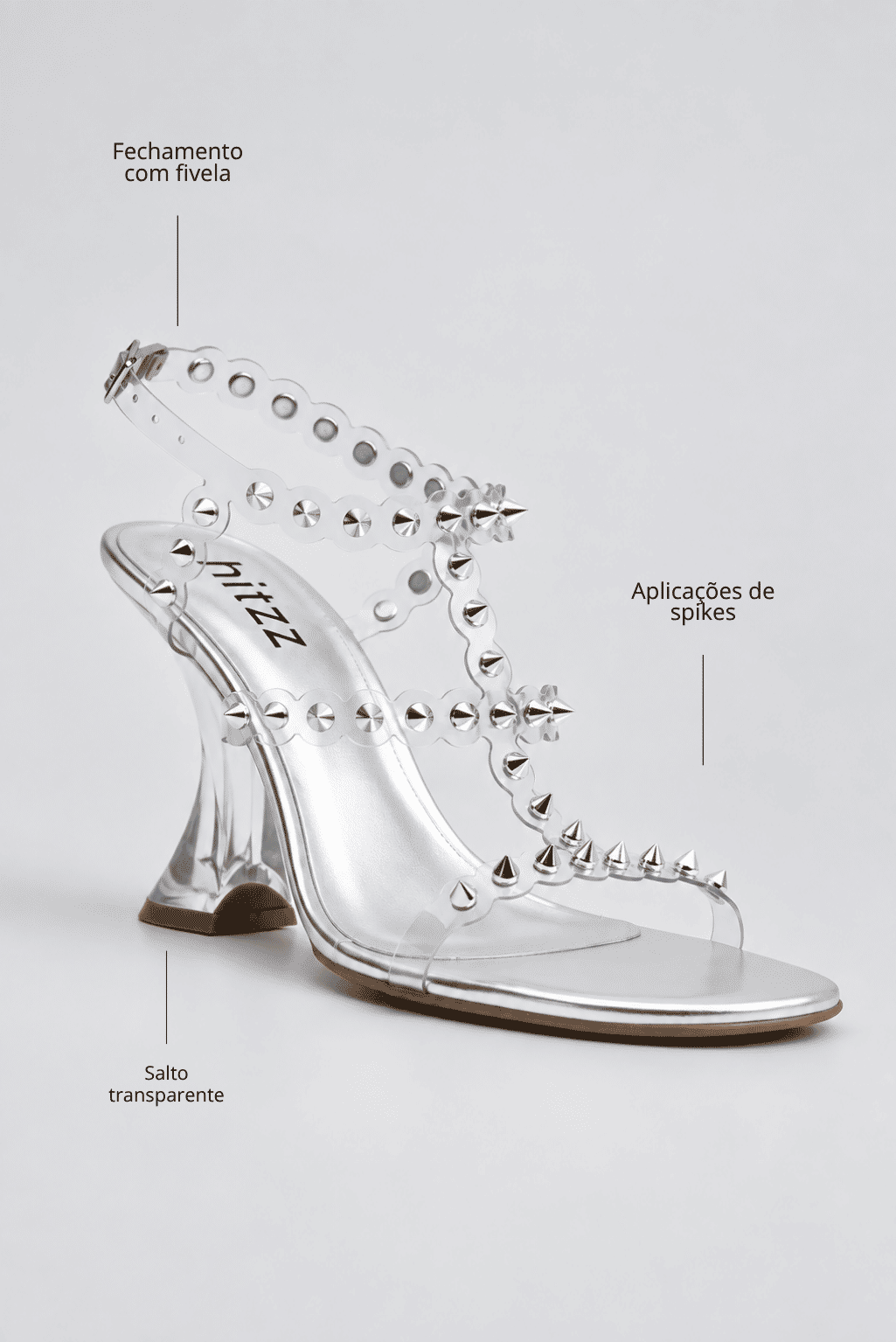 tasha-sandalia-feminina-spikes-prata Sandália Feminina Tasha Prata com spikes vista 45 graus