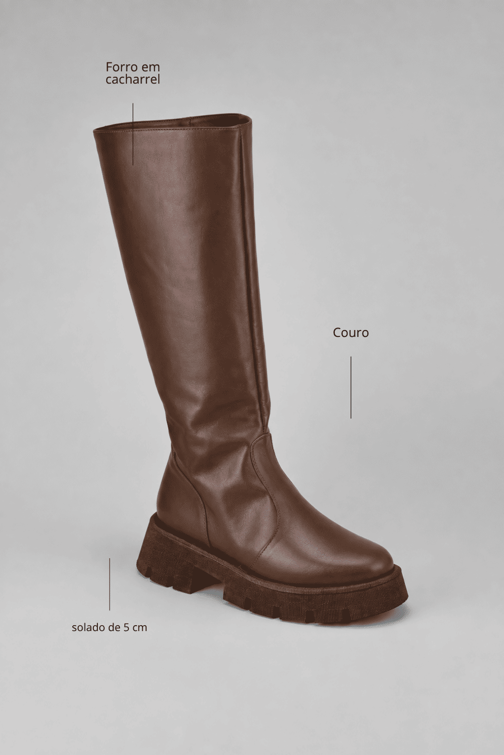 zuna-bota-feminina-cano-longo-tratorada-marrom Bota Feminina Zuna com imagem dos detalhes principais