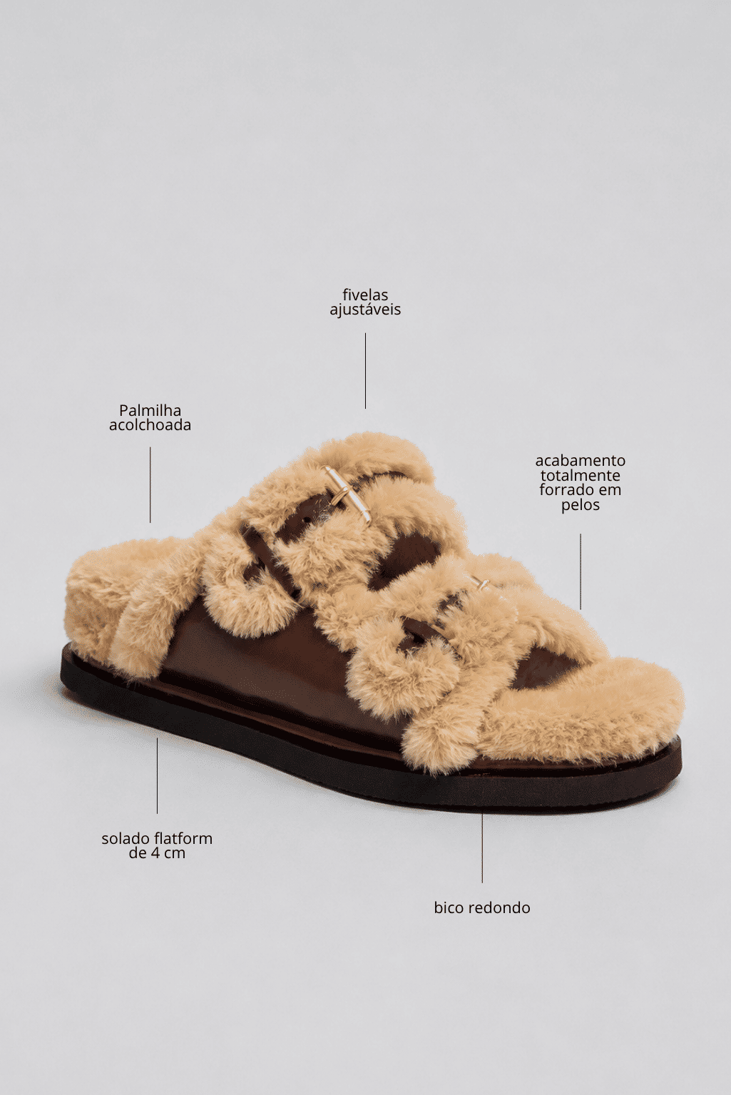 CAPUCINE - PAPETE FLATFORM FEMININA PELOS MARROM CAPUCINE - PAPETE FLATFORM FEMININA PELOS MARROM