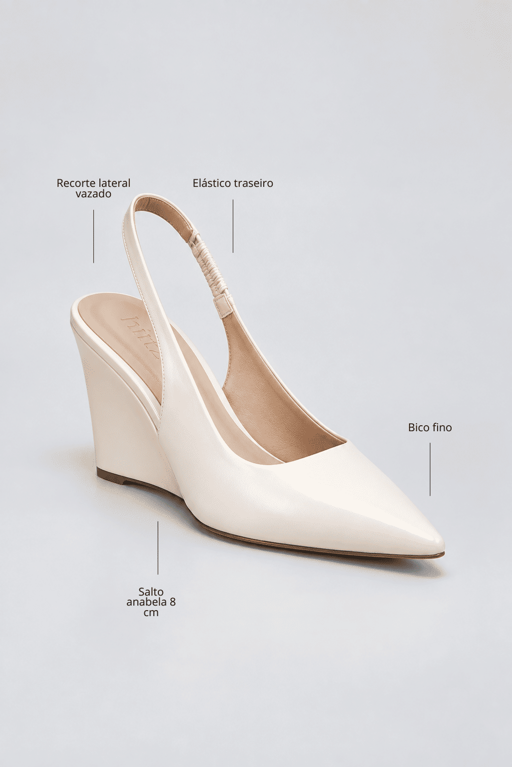 scarpin-feminino-salto-anabela-slinback-off-white-suzan Scarpin feminino salto anabela slingback off white com bico fino, vista lateral completa