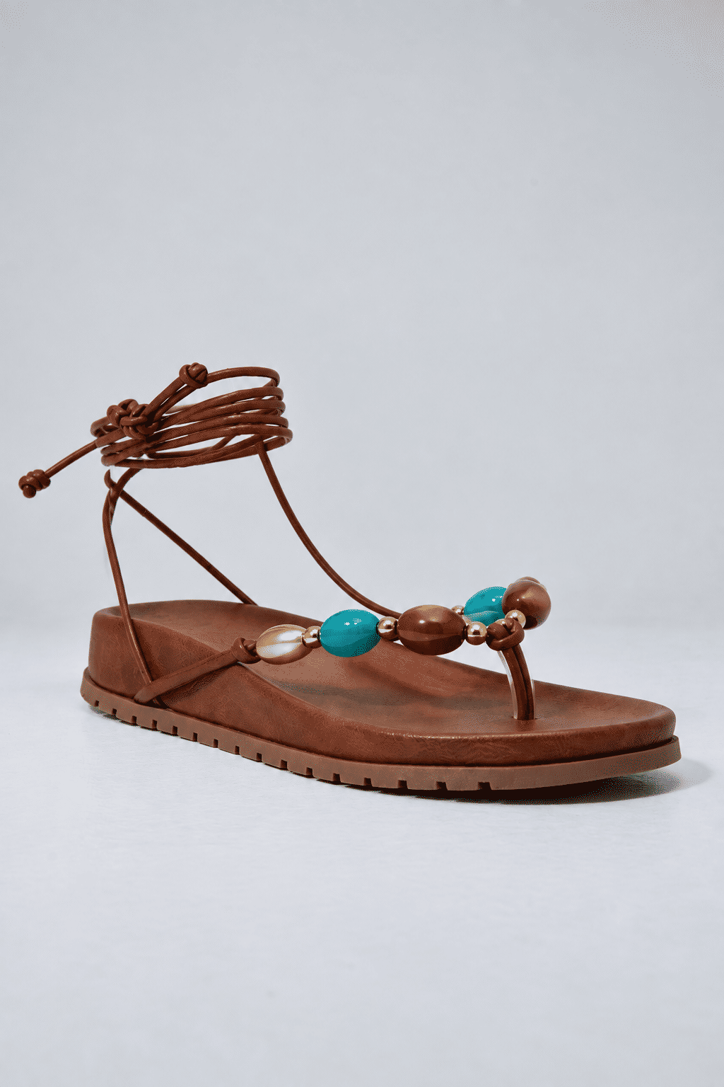 jasmim-sandalia-papete-pedras-camel Sandália feminina Jasmim camel com tira de dedo e amarração