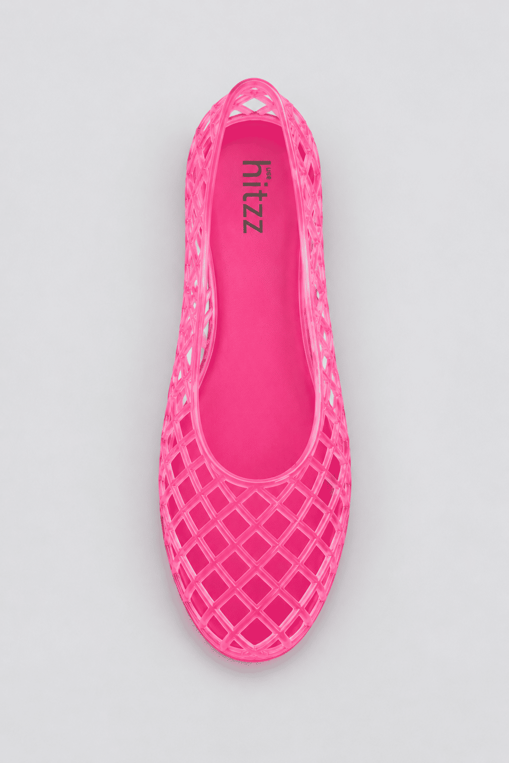 sapatilha-feminina-rosa-gummy Sapatilha Feminina Rosa - Gummy fotografada de cima, em flat lay, com a marca "hitzz" visível no solado interno.