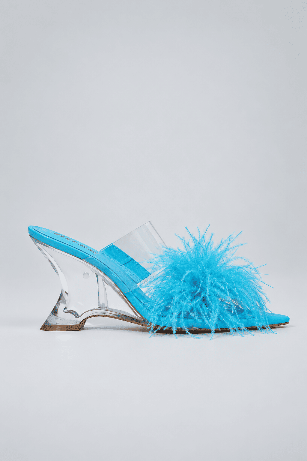 TAMANCO FEMININO SALTO TRANSPARENTE PLUMAS AZUL - TIFFANY TAMANCO FEMININO SALTO TRANSPARENTE PLUMAS AZUL - TIFFANY