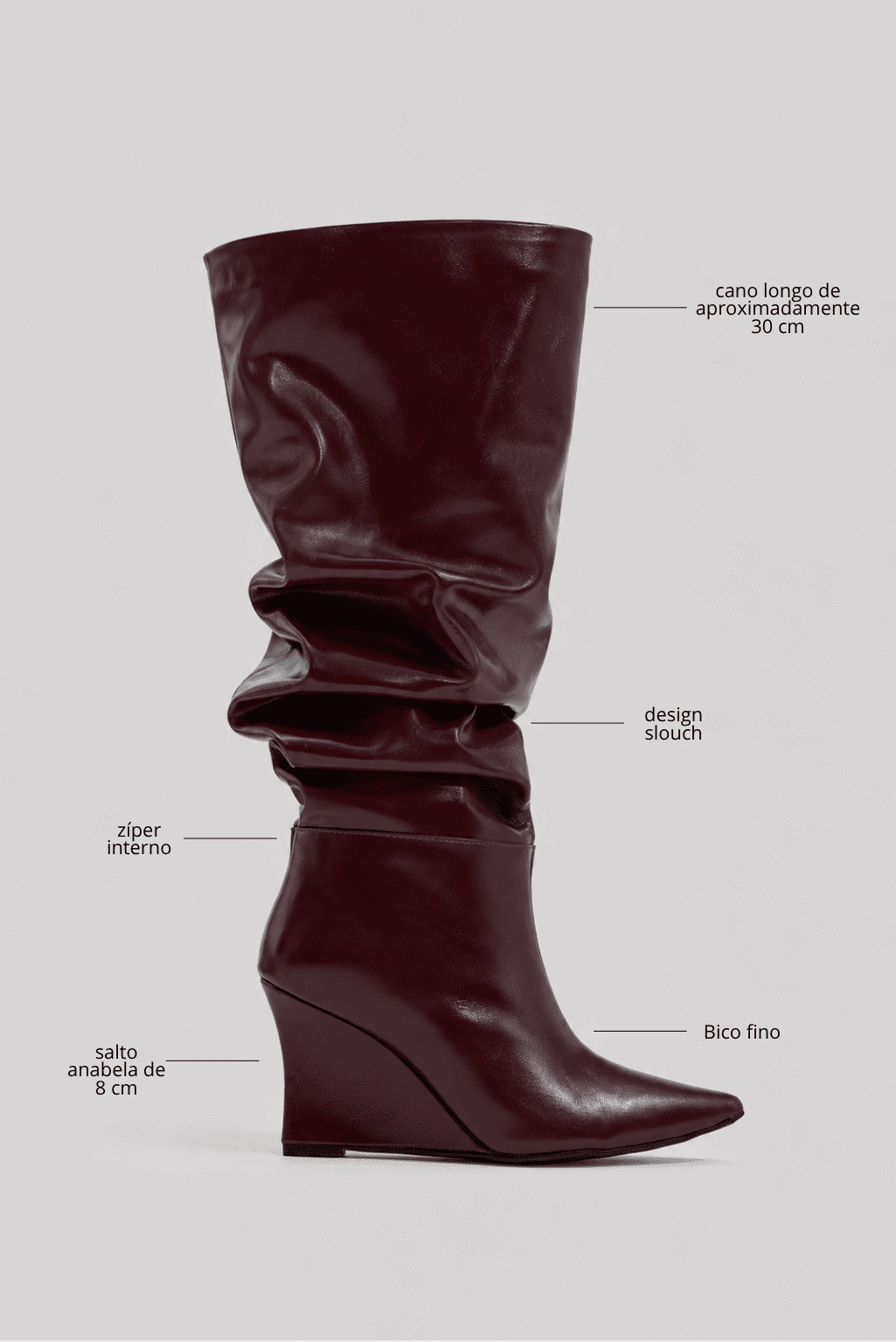 GAIA - BOTA FEMININA CANO LONGO SLOUCH BORDÔ GAIA - BOTA FEMININA CANO LONGO SLOUCH BORDÔ