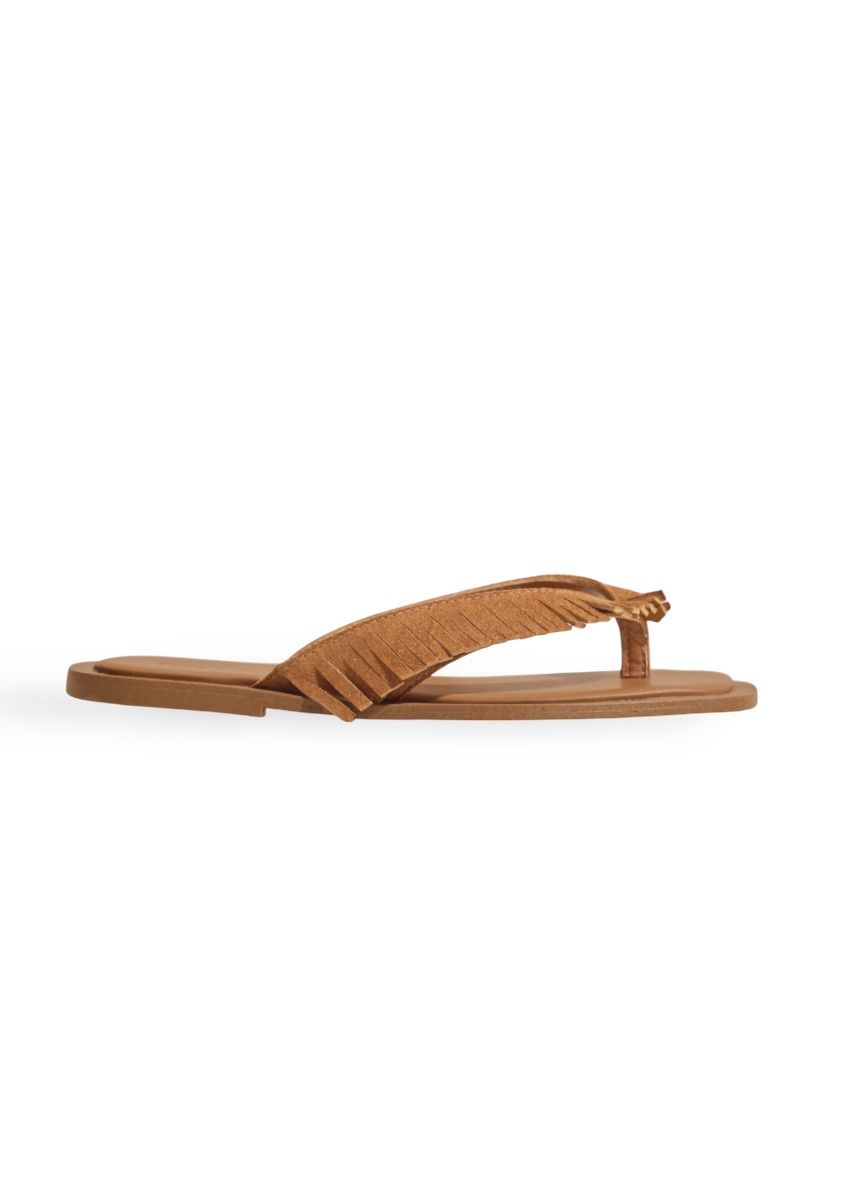 FUJI - CHINELO FLATFORM FEMININO FRANJAS COURO CAMEL FUJI - CHINELO FLATFORM FEMININO FRANJAS COURO CAMEL