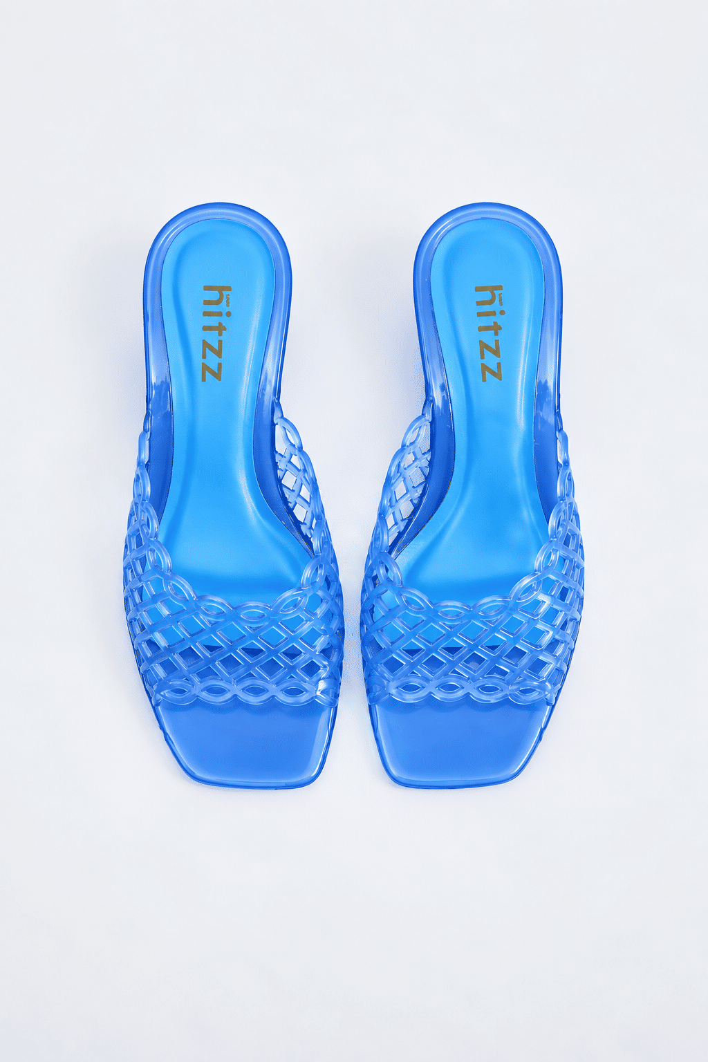 gummy-tamanco-feminino-tela-azul Tamanco Feminino Gummy Tela Azul vista superior detalhe do cabedal