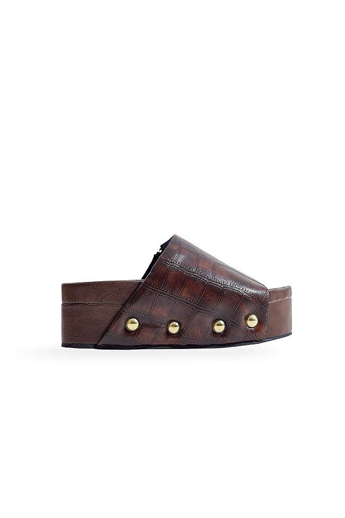 LARA - TAMANCO FEMININO FLATFORM CROCO MARROM LARA - TAMANCO FEMININO FLATFORM CROCO MARROM