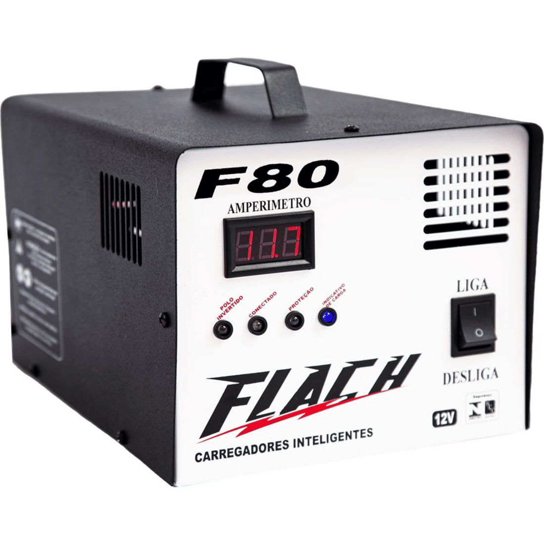 Carregador Baterias 12v 80Ah C/Display Flach F80 Carregador Baterias 12v 80Ah C/Display Flach F80