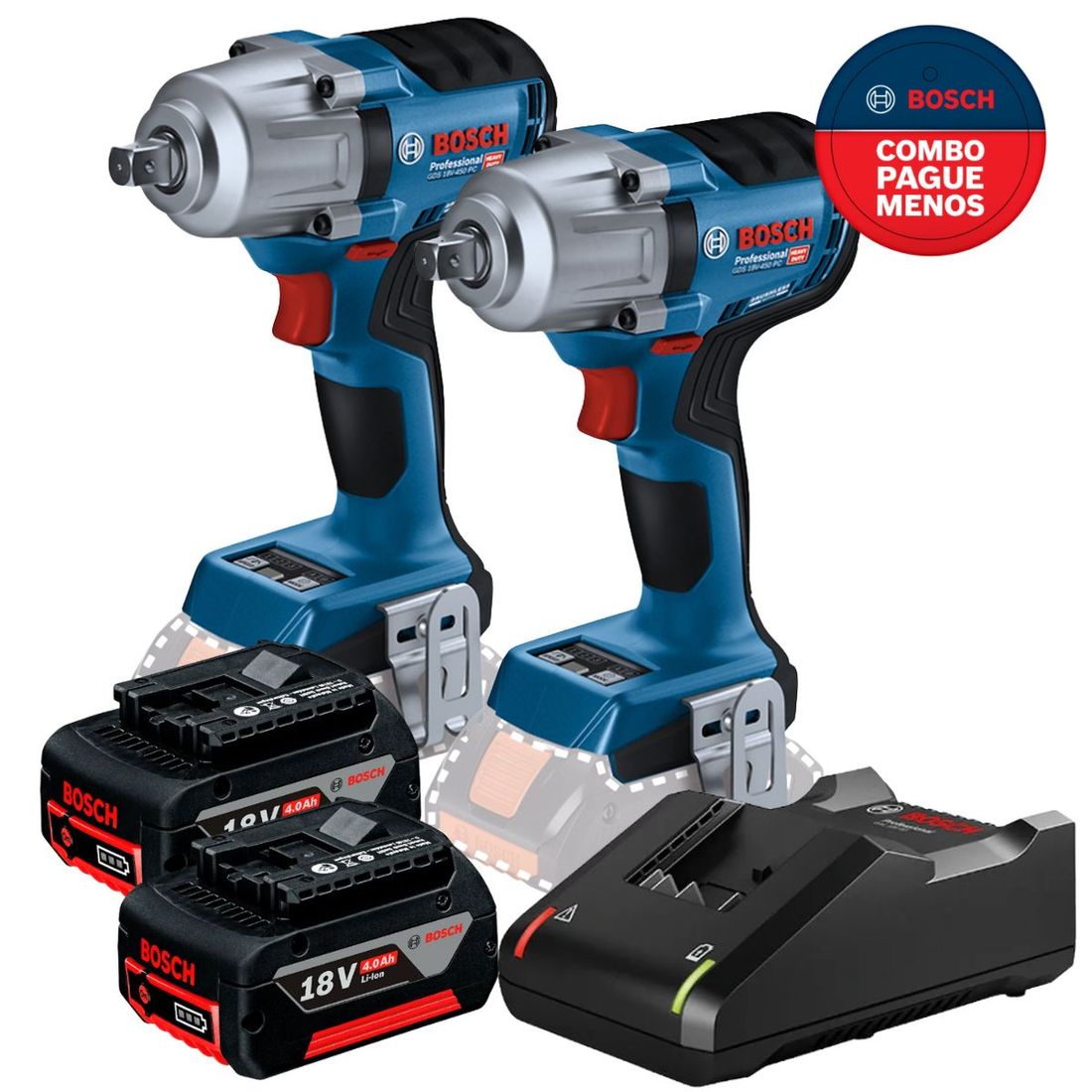 Combo Chave Impacto Encaixe 1/2" Bosch com 2 Baterias 18v 4ah e Carregador