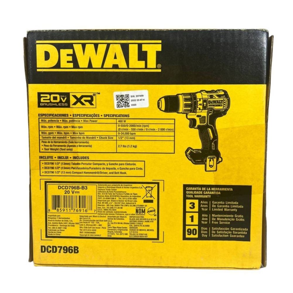 Parafusadeira e Furadeira de Impacto 1/2" 20V DCD796B DeWalt Parafusadeira e Furadeira de Impacto 1/2" 20V DCD796B DeWalt