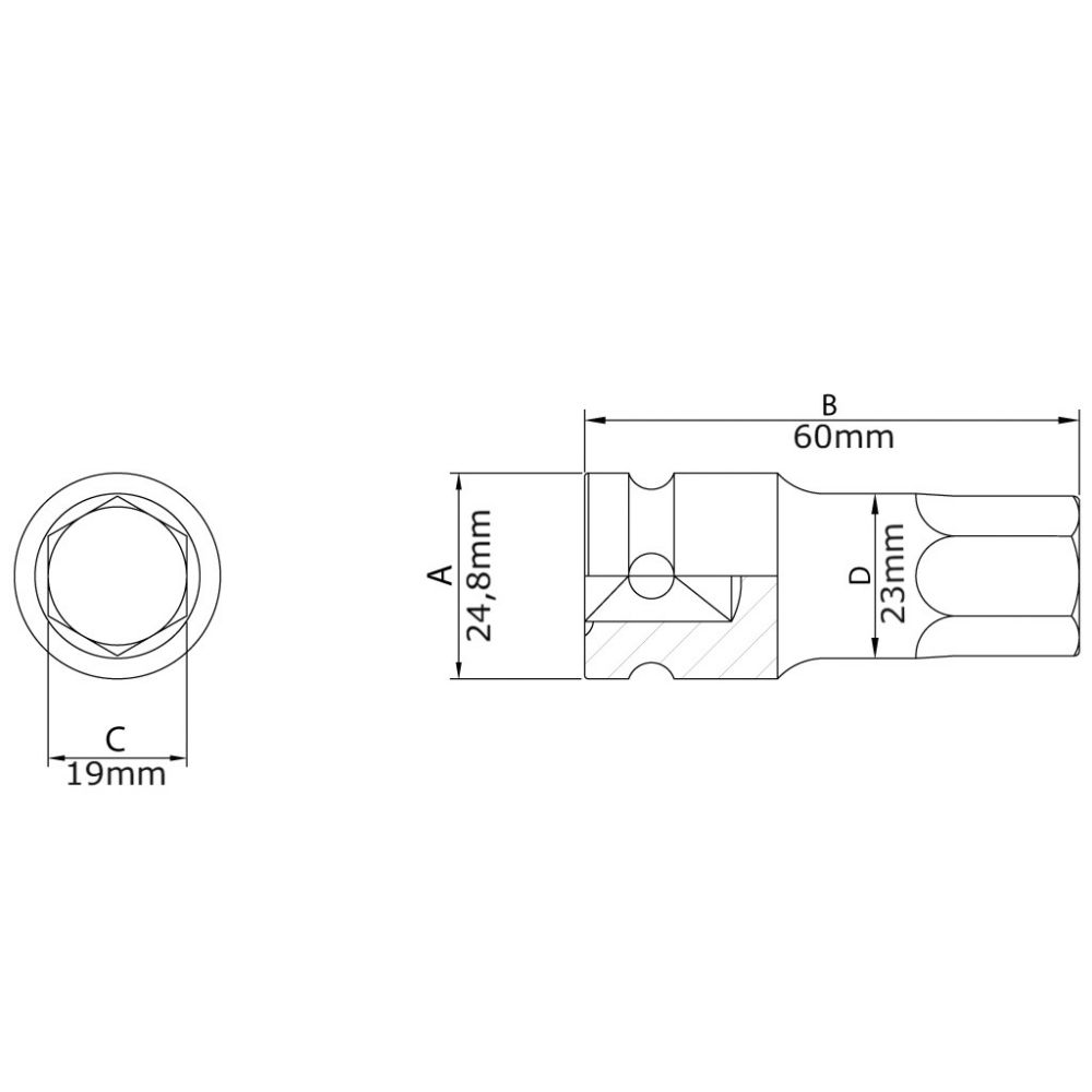 Soquete Impacto 19mm Ponta Hexagonal (Allen) 1/2" Tramontina PRO 44901/119 Soquete Impacto 19mm Ponta Hexagonal (Allen) 1/2" Tramontina PRO 44901/119