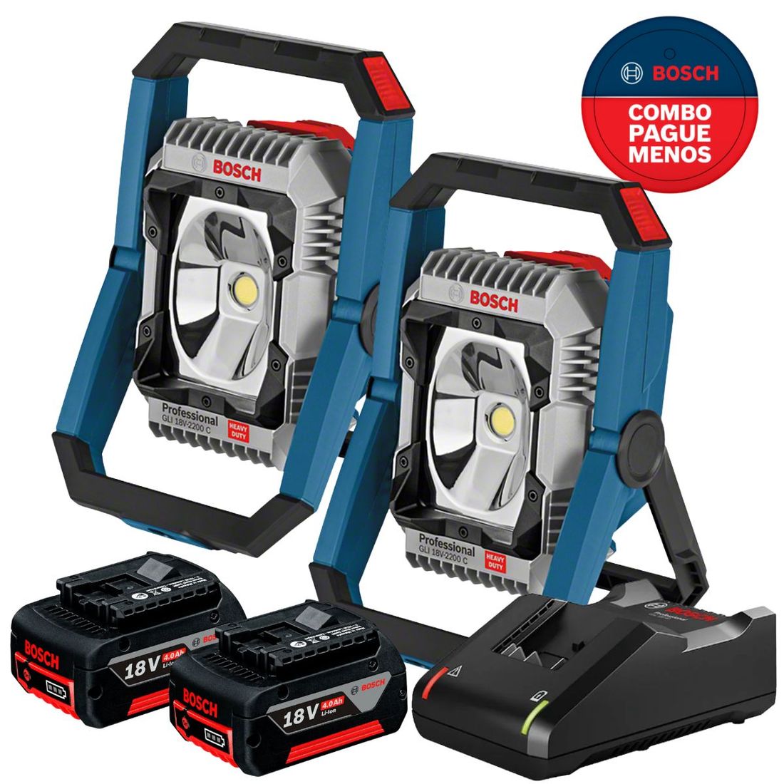 Combo Refletor Sem Fio Bosch 18V Com 2 Baterias 18v 4ah e Carregador