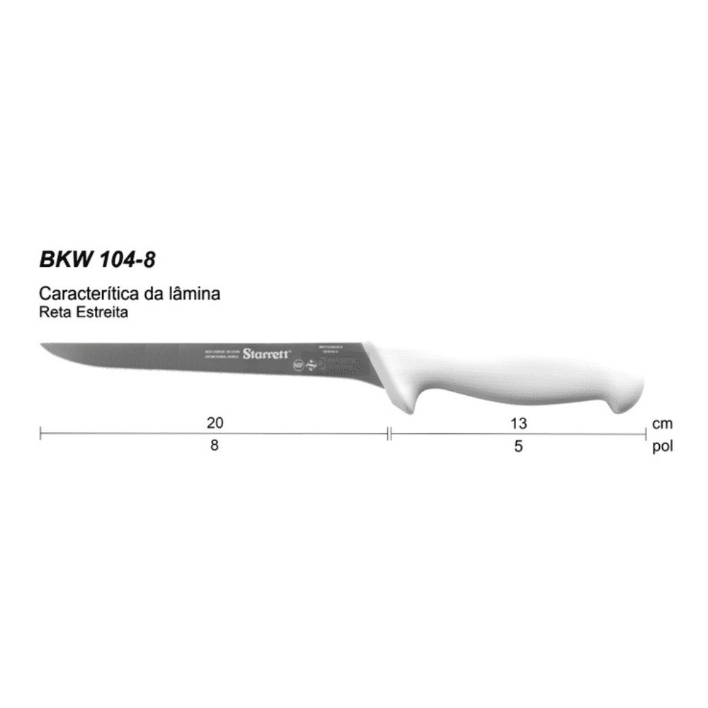 Faca Desossa Lâmina Reta 8" Cabo Branco Starrett Faca Desossa Lâmina Reta 8" Cabo Branco Starrett