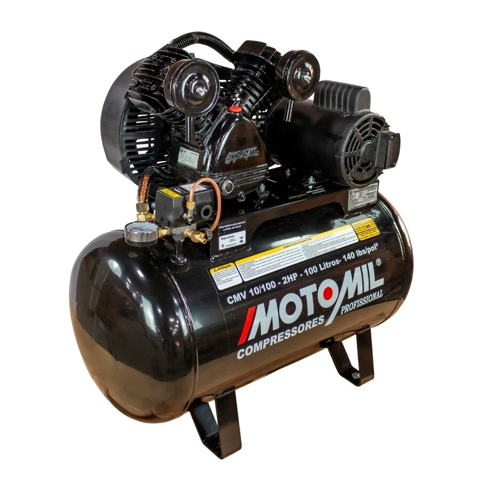 Compressor 10 Pés 100L 140 PSI 2Cv Trifásico 220/380V Motomil CMV-10/100 MT