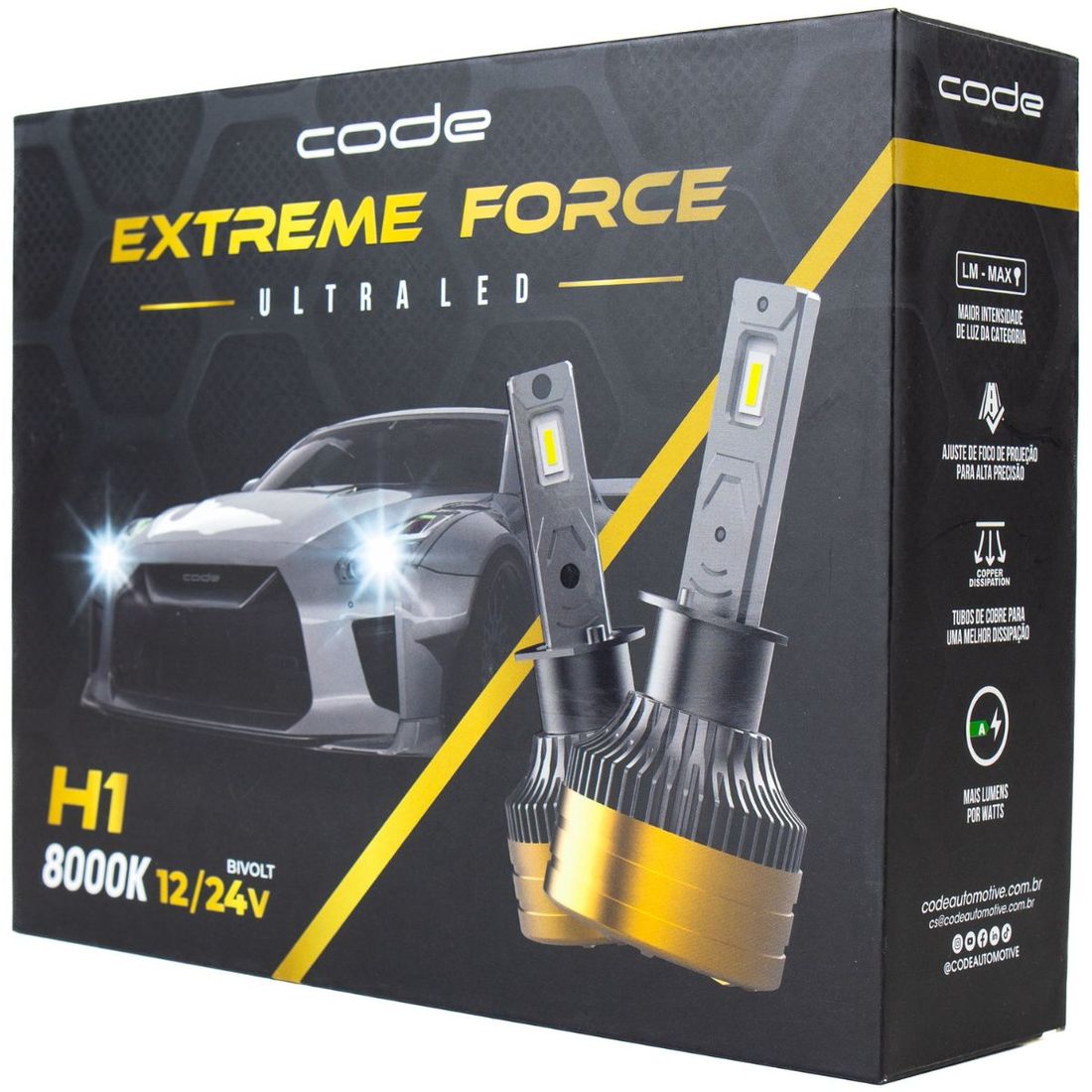 Kit 2 Lâmpadas Ultra Led Code Extreme Force H1 12V 24V 8000K