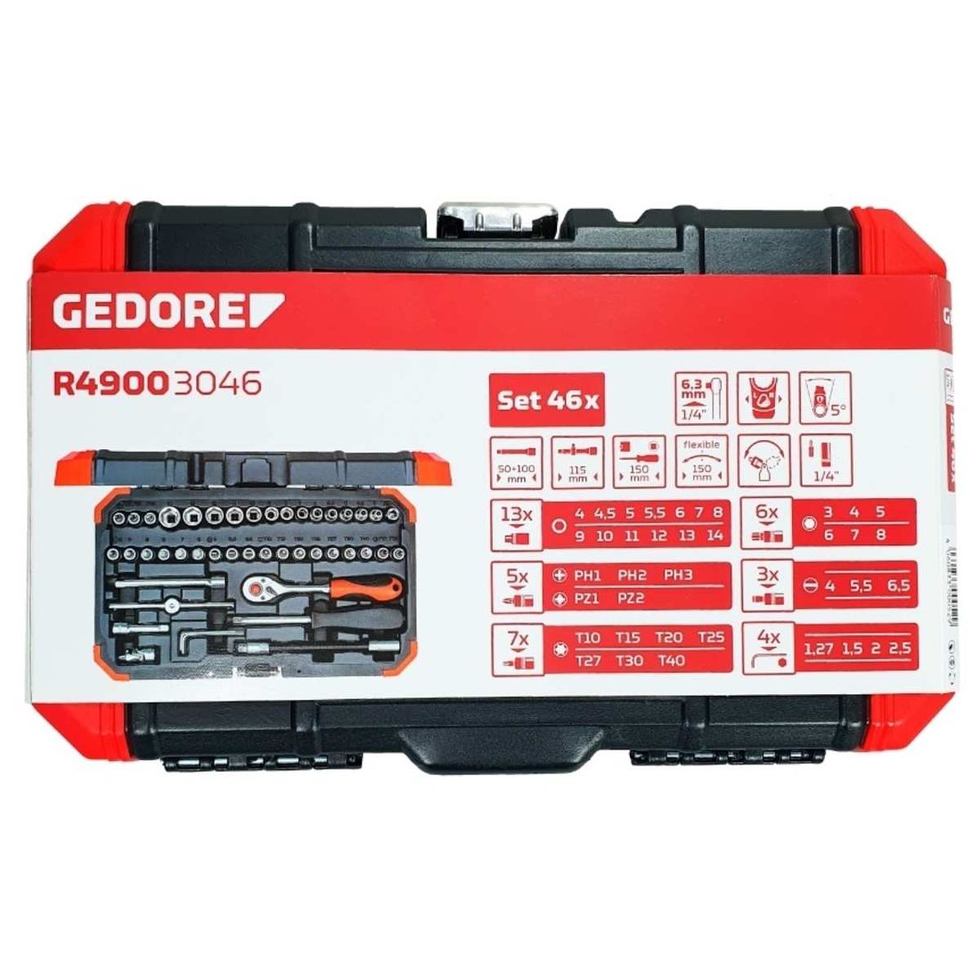 Jogo de Soquetes Gedore RED Sextavado 4-14mm 1/4" 46peças GR49003046