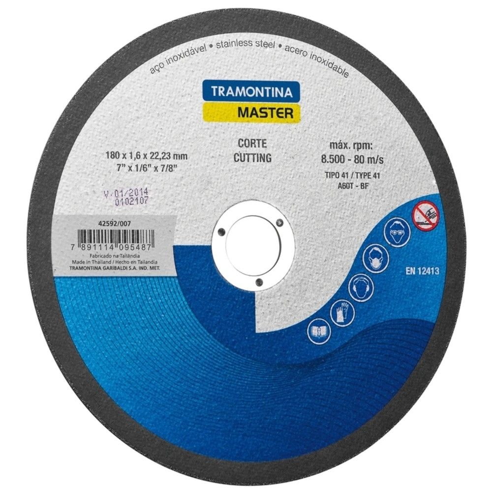 Disco de Corte Inox Tramontina 7" x 1,6mm x 7/8" 42592/007 Disco de Corte Inox Tramontina 7" x 1,6mm x 7/8" 42592/007