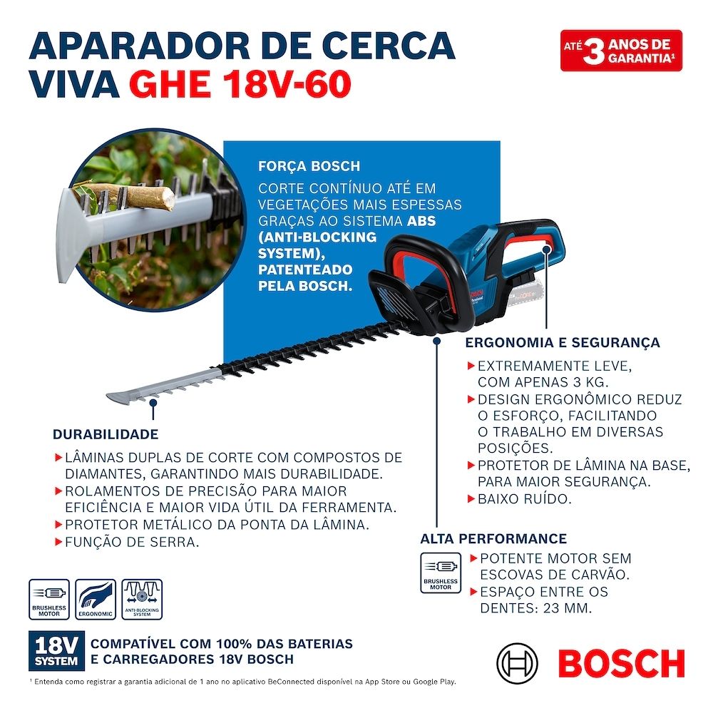 Aparador Cerca Viva 18V Sem Bateria GHE 18V-60 SB Bosch