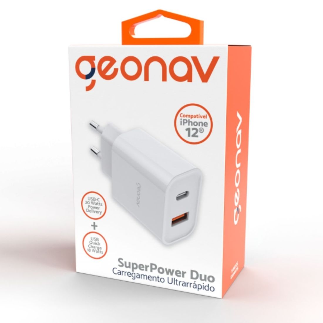 Carregador Smartphone Ultra Rápido Duo 20W/18W Geonav