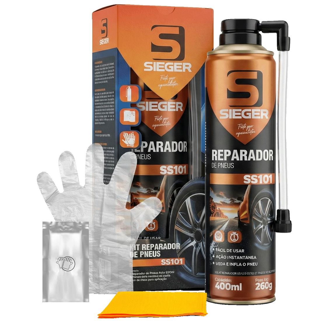 Kit Reparador Pneus sem Câmara Sieger 400ml